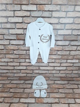 Ana Kuzusu İsme Özel Tulum Seti Nakışlı Çelenk 3SZC64