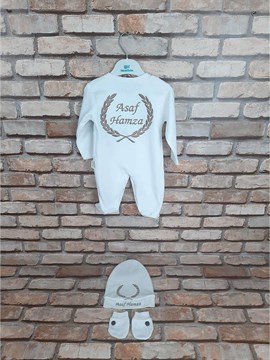 Ana Kuzusu İsme Özel Tulum Seti Nakışlı Çelenk 3SZC64