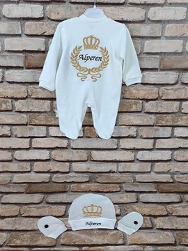 Ana Kuzusu İsme Özel Tulum Seti Nakışlı fiyonklu Taçlı Çelenk Taç 3SFCT90