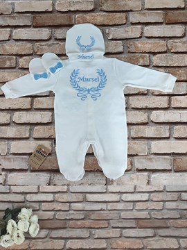 Ana Kuzusu İsme Özel Tulum Seti Nakışlı Çelenk 3SCF92