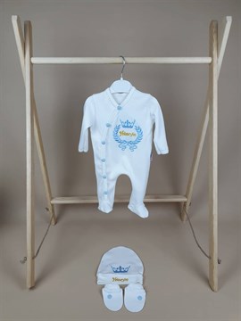 Ana Kuzusu İsme Özel Tulum Seti Nakışlı Çelenk Taç 3SCT98