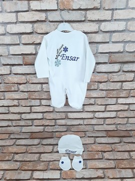 Ana Kuzusu İsme Özel Tulum Seti Nakışlı Kar Tanesi 3SKT54