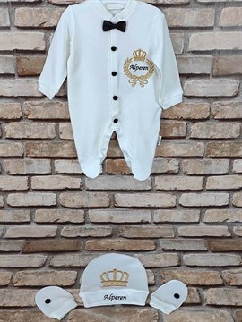 Ana Kuzusu İsme Özel Tulum Seti Nakışlı fiyonklu Taçlı Çelenk Taç 3SFCT90