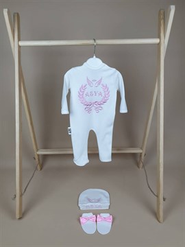 Ana Kuzusu İsme Özel Tulum Seti Nakışlı Çelenk Melek 3SCMK61