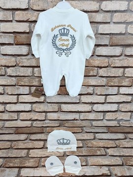 Ana Kuzusu İsme Özel Tulum Seti Nakışlı fiyonklu Taçlı Çelenk Taç 3SFCT90