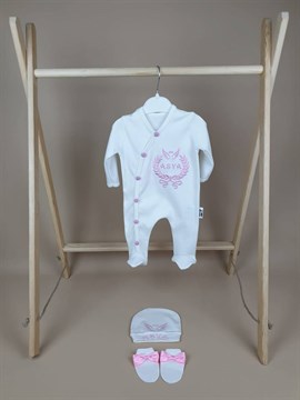 Ana Kuzusu İsme Özel Tulum Seti Nakışlı Çelenk Melek 3SCMK61