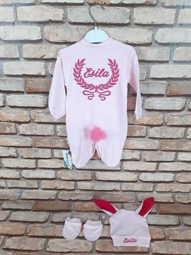 Ana Kuzusu İsme Özel Tulum Seti Nakışlı Tavşan  3SCT85