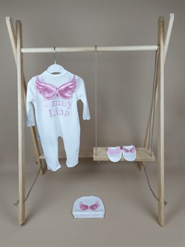 Ana Kuzusu İsme Özel Tulum Seti Nakışlı Aplike Çift Sivri Kanat 3SK71