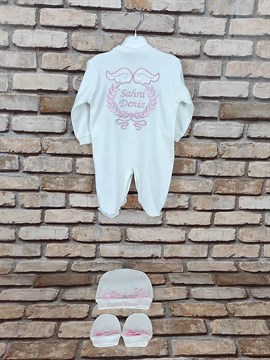 Ana Kuzusu İsme Özel Tulum Seti Nakışlı Aplike Dikişli Kanat  3TAN03