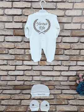 Ana Kuzusu İsme Özel Tulum Seti Nakışlı Çelenk  3SZC59