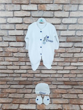 Ana Kuzusu İsme Özel Tulum Seti Nakışlı Kar Tanesi 3SKT54