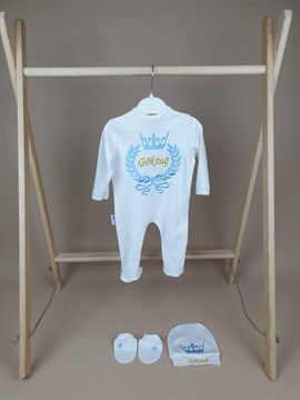 Ana Kuzusu İsme Özel Tulum Seti Nakışlı Çelenk Taç 3SCT98