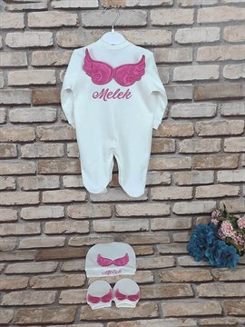 Ana Kuzusu İsme Özel Tulum Seti Nakışlı Aplike Sivri Kanat 3TSPK03