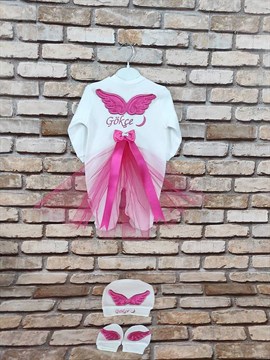 Ana Kuzusu İsme Özel Tulum Seti Nakışlı Simge İsim Aplike Kanat Tütülü  3SATK56