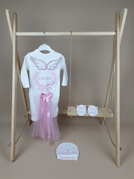 Ana Kuzusu İsme Özel Tulum Seti Nakışlı Aplike Tütülü Kanat  3TNPT03