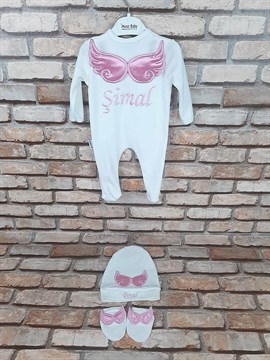 Ana Kuzusu İsme Özel Tulum Seti Nakışlı Aplike Çift Sivri Kanat 3SK71