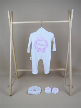 Ana Kuzusu İsme Özel Tulum Seti Nakışlı Taçlı Çelenk Taç 3SFCT72