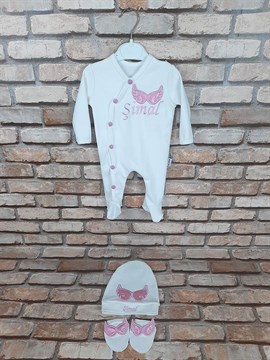 Ana Kuzusu İsme Özel Tulum Seti Nakışlı Aplike Çift Sivri Kanat 3SK71