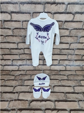 Ana Kuzusu İsme Özel Tulum Seti Nakışlı Taşlı Kanat  3SATK87