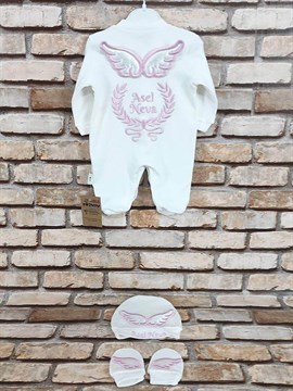 Ana Kuzusu İsme Özel Tulum Seti Nakışlı Aplike Çelenk Kanat 3SACK03