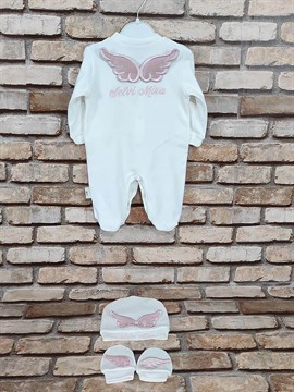 Ana Kuzusu İsme Özel Tulum Seti Nakışlı Aplike Kadife Kanat 3SKK02