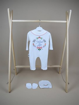 Ana Kuzusu İsme Özel Yakalı Tulum Seti Nakışlı Çiçek Taç 3SFCT70