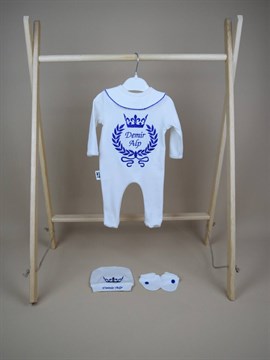 Ana Kuzusu İsme Özel Yakalı Tulum Seti Nakışlı Taçlı Çelenk Taç 3SFCT70