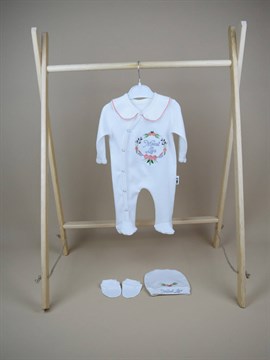 Ana Kuzusu İsme Özel Yakalı Tulum Seti Nakışlı Çiçek Taç 3SFCT70