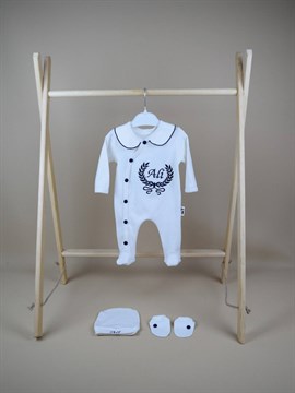 Ana Kuzusu İsme Özel Yakalı Tulum Seti Nakışlı Taçlı Çelenk Taç 3SFCT76