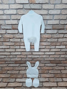 Ana Kuzusu Sade İşlemesiz Ponponlu ve Tavşan Kulaklı Tulum Seti 3SPS44