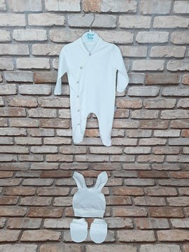 Ana Kuzusu Sade İşlemesiz Ponponlu ve Tavşan Kulaklı Tulum Seti 3SPS44