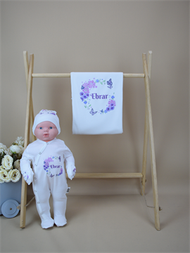 İsme Özel Baskı Mini Set Çiçek Desen Tulum Battaniye  Set 4SÇB05