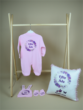 İsme Özel Baskı Mini Set Çiçek Desen Tulum Yastık  Set 4SÇB06