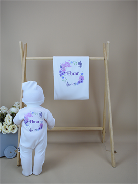 İsme Özel Baskı Mini Set Çiçek Desen Tulum Battaniye  Set 4SÇB05