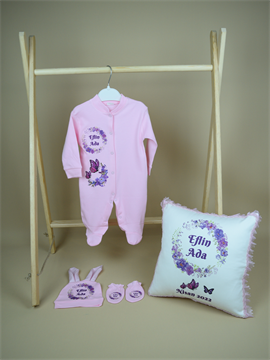 İsme Özel Baskı Mini Set Çiçek Desen Tulum Yastık  Set 4SÇB06