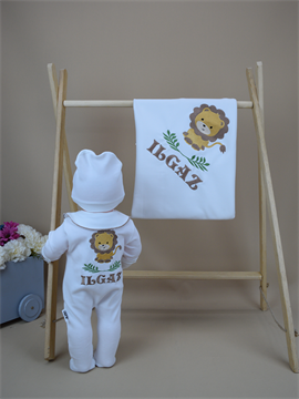 İsme Özel Nakış Mini Set Aslan Desen Tulum Battaniye Yakalı Set 4SAD052