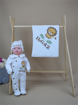İsme Özel Nakış Mini Set Aslan Desen Tulum Battaniye Yakalı Set 4SAD052