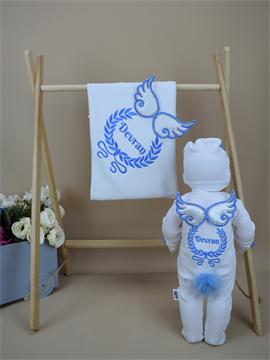 İsme Özel Nakış Mini Set  Çelenk Taş Kanat Tulum Battaniye Tavşan Set 4SÇK042