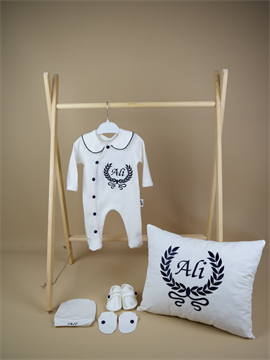 İsme Özel Nakış Mini Set  Çelenk Tulum Patik Yastık Yaka Set 5SÇS041