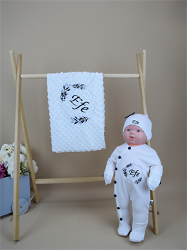 İsme Özel Nakış Mini Set Geometrik Desen Tulum Battaniye  Set 4SGD051