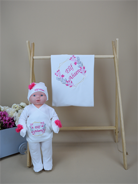 İsme Özel Nakış Mini Set Geometrik  Desen Dış Zıbın Seti  Battaniye  4SAG053