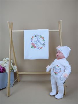 İsme Özel Nakış Mini Set Gül Çiçek Çelenk Tulum Battaniye  Set 4SGÇÇ050