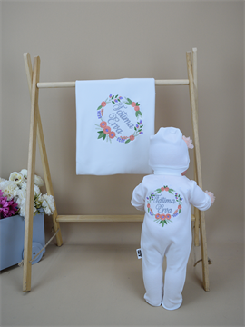 İsme Özel Nakış Mini Set Gül Çiçek Çelenk Tulum Battaniye  Set 4SGÇÇ050