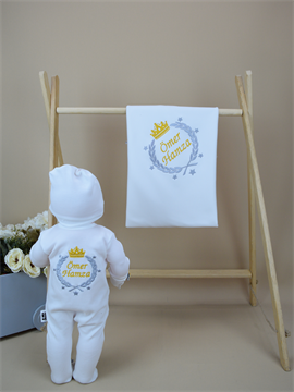 İsme Özel Nakış Mini Set Taç Çelenk Tulum Battaniye  Set 4STÇC049