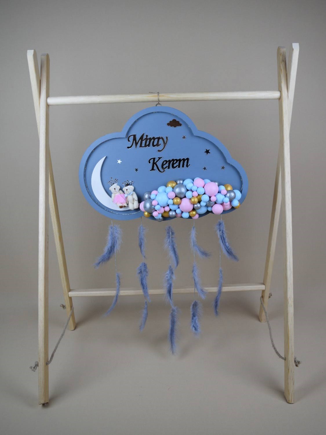 Ana Kuzusu İsme Özel Ahşap Bulut Kapı Süsü 1KPL66