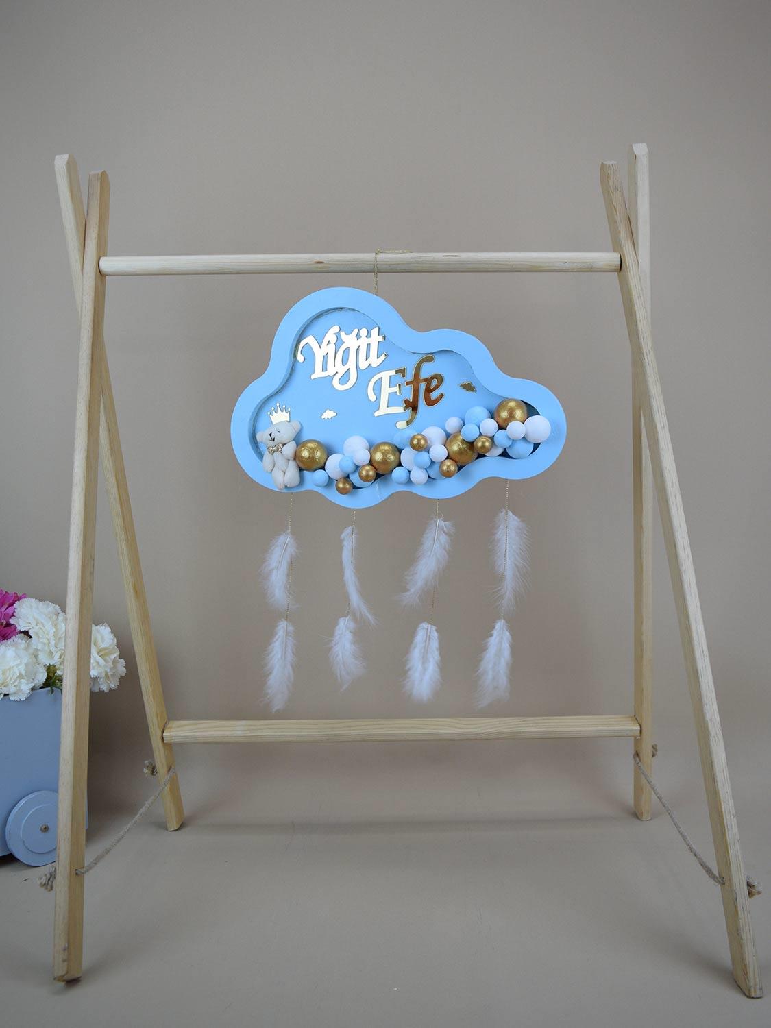 Ana Kuzusu İsme Özel Ahşap   Bulut Kapı Süsü 1KPL68