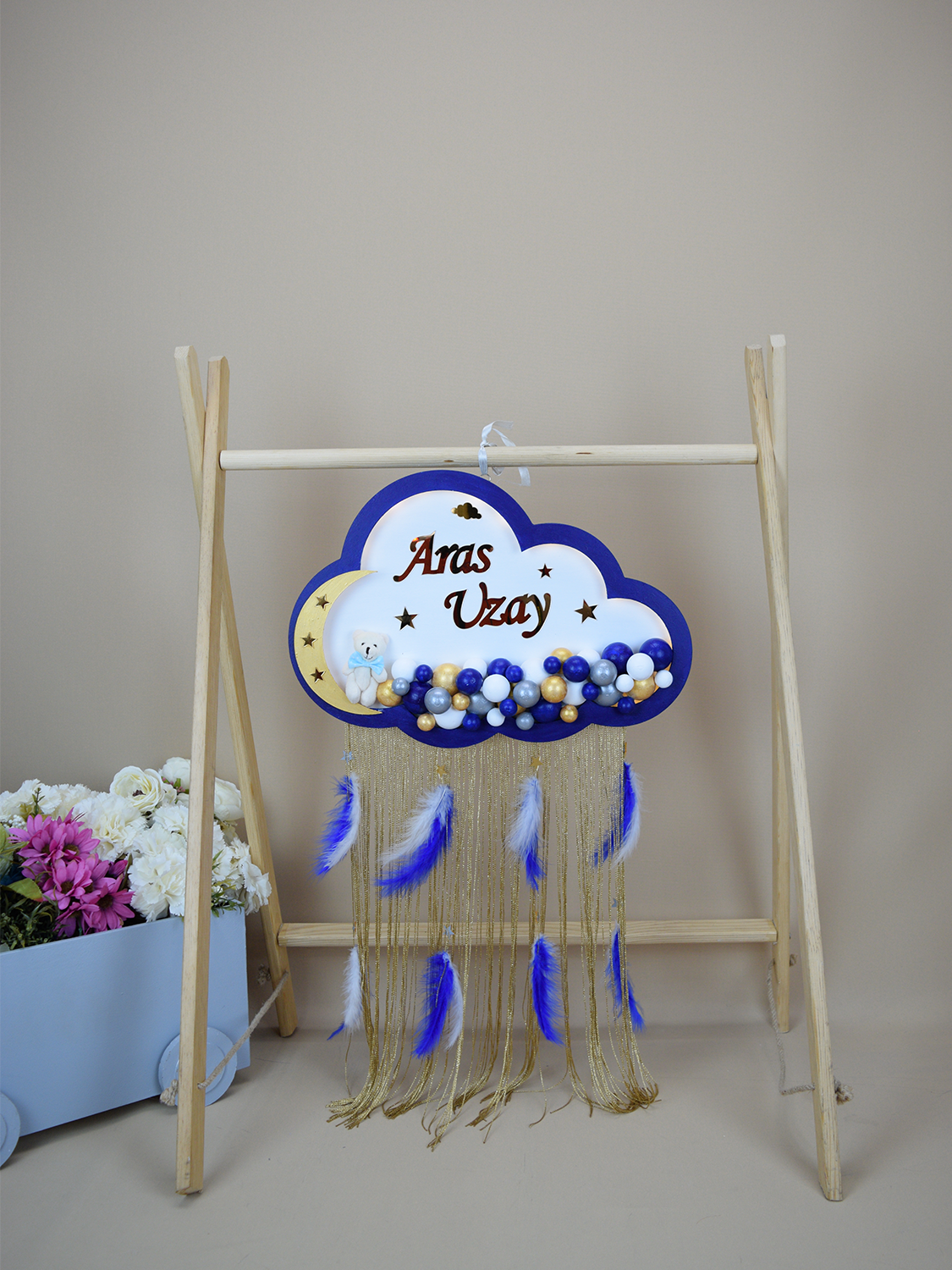 Ana Kuzusu İsme Özel Ahşap Bulut Kapı Süsü Püsküllü 45 Cm 1KPG76