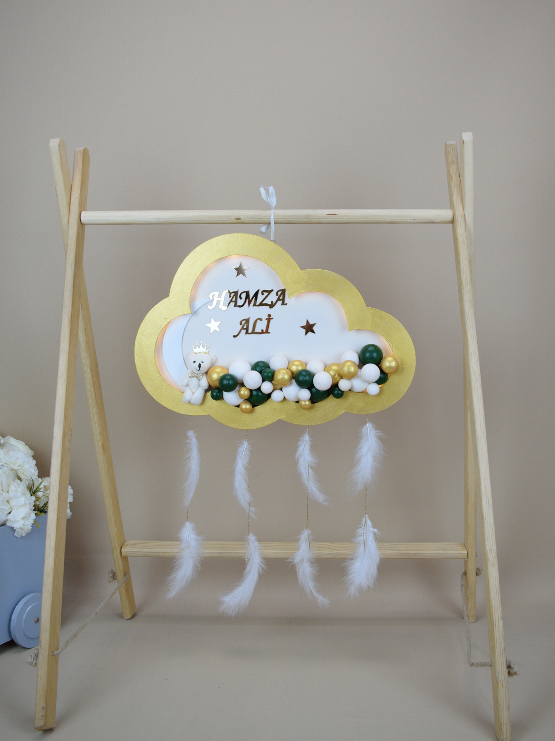 Ana Kuzusu İsme Özel Ahşap Bulut Kapı Süsü Püsküllü 45 Cm 1KPG58