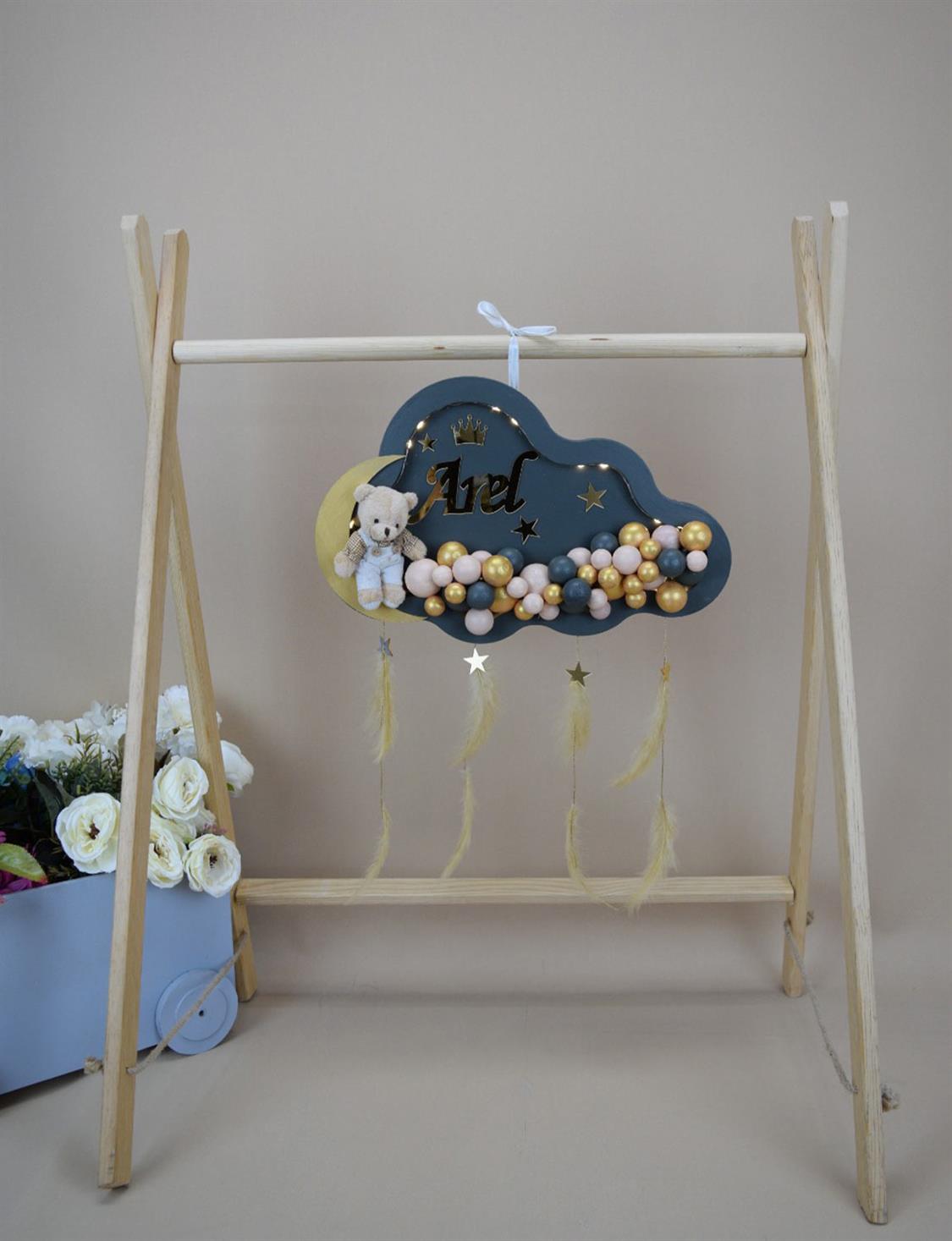 Ana Kuzusu İsme Özel Ahşap Bulut Kapı Süsü 45 Cm 1KPG53