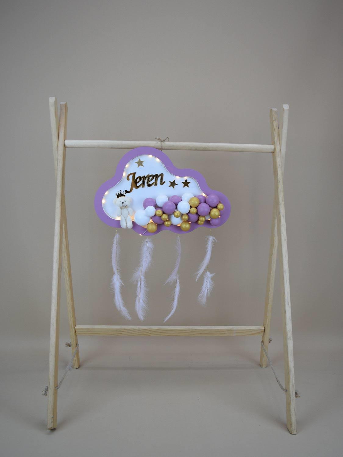 Ana Kuzusu İsme Özel Ahşap Ledli  Bulut Kapı Süsü 1KPL69